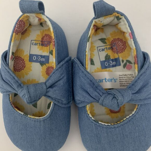 Carters Shoes Baby Girl 0-3 Months Blue Chambray Denim Ballet Flats Closed Toe - Picture 2 of 5